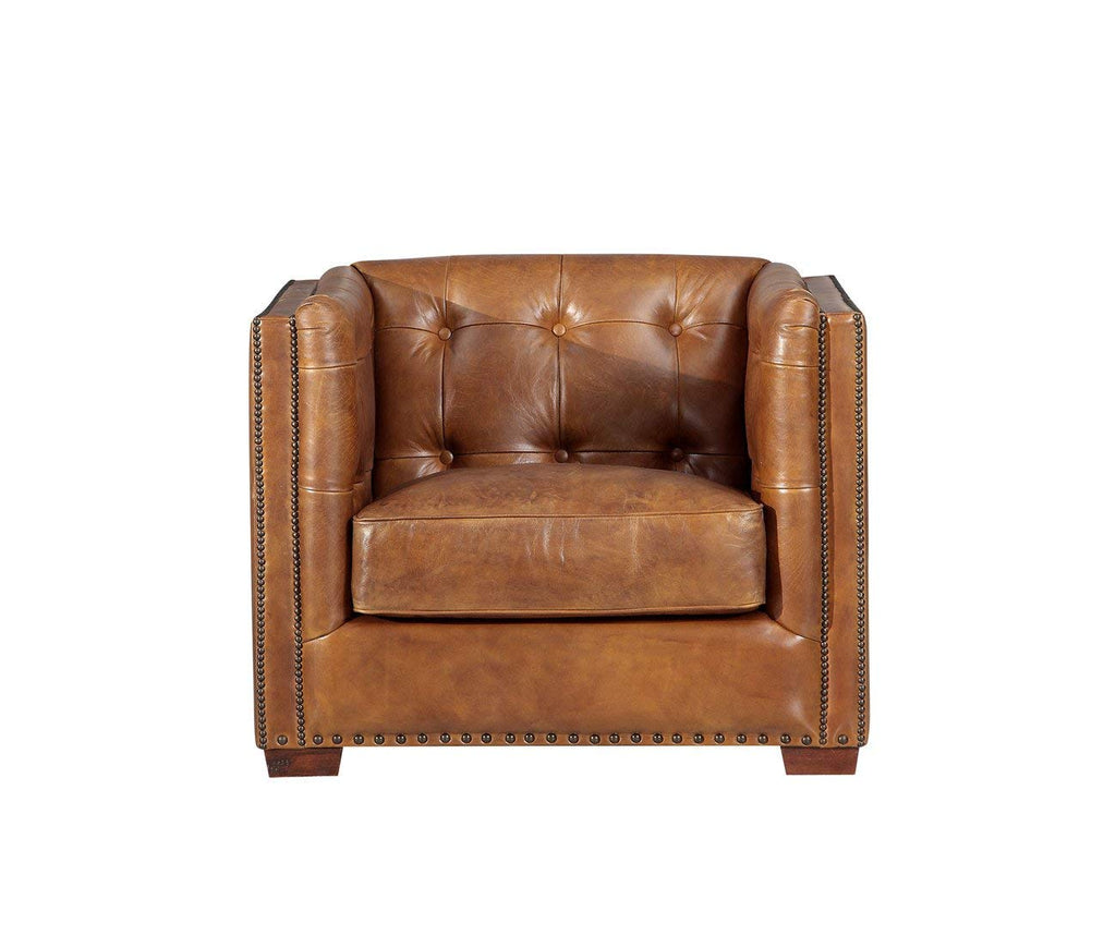 Tuxedo Leather Arm Chair - Light Brown