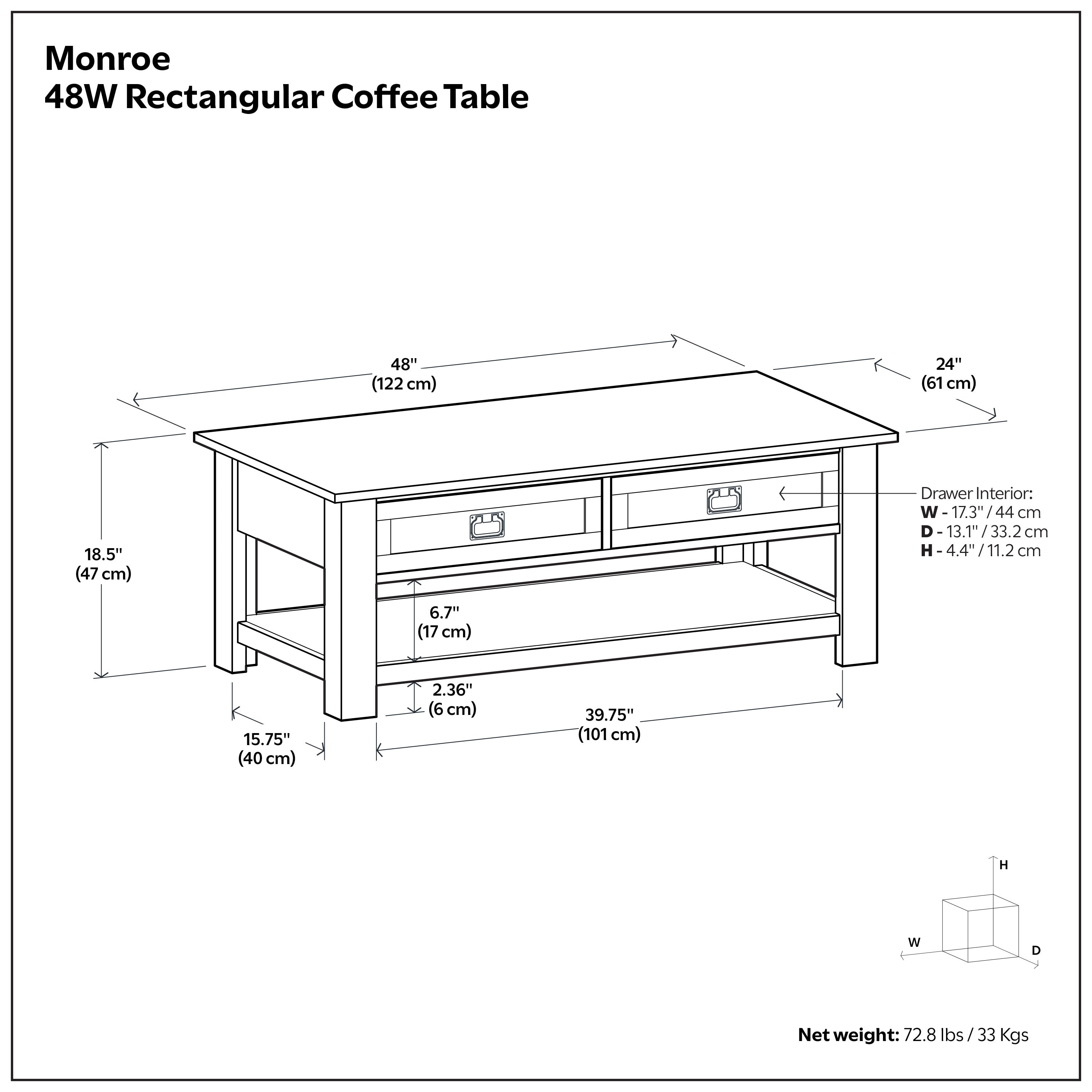 Monroe Rectangular Coffee Table with Drawers